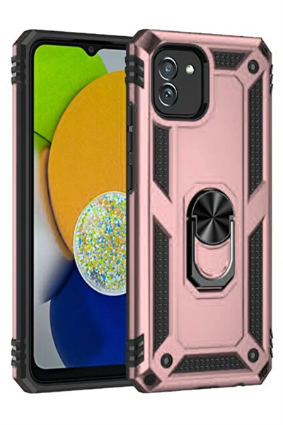 Samsung Galaxy A03 Kılıf Sofya Yüzüklü Silikon Kapak - Rose
