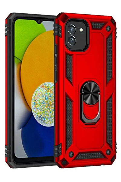 Samsung Galaxy A03 Kılıf Sofya Yüzüklü Silikon Kapak - Kırmızı
