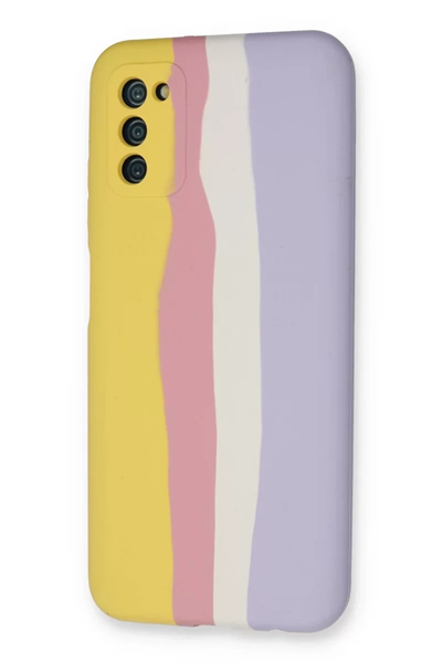 Samsung Galaxy A03S Kılıf Ebruli Lansman Silikon - Sarı-Mavi