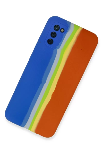 Samsung Galaxy A03S Kılıf Ebruli Lansman Silikon - Mavi-Turuncu