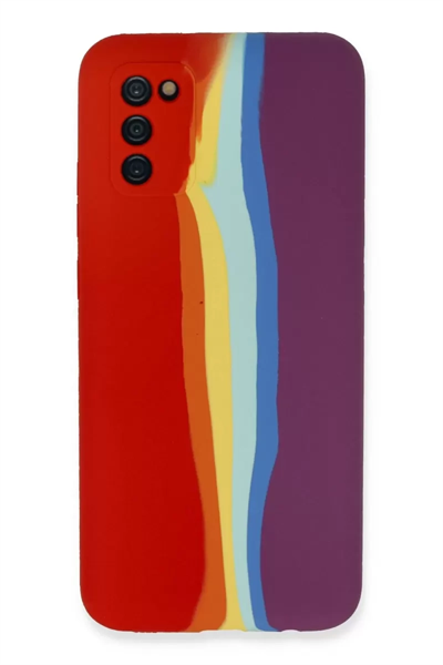 Samsung Galaxy A03S Kılıf Ebruli Lansman Silikon - Kırmızı-Mor