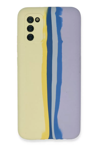 Samsung Galaxy A03S Kılıf Ebruli Lansman Silikon - Sarı-Lila