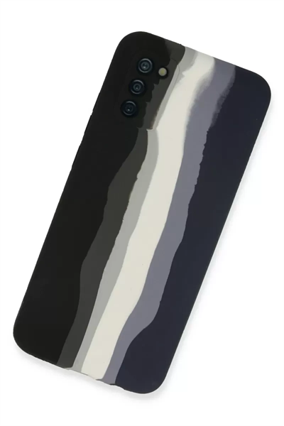 Samsung Galaxy A03S Kılıf Ebruli Lansman Silikon - Siyah-Lacivert
