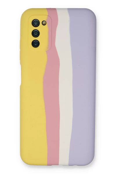 Samsung Galaxy A03S Kılıf Ebruli Lansman Silikon - Sarı-Mavi