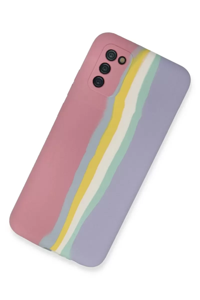 Samsung Galaxy A03S Kılıf Ebruli Lansman Silikon - Pembe-Lila