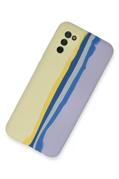 Samsung Galaxy A03S Kılıf Ebruli Lansman Silikon - Sarı-Lila