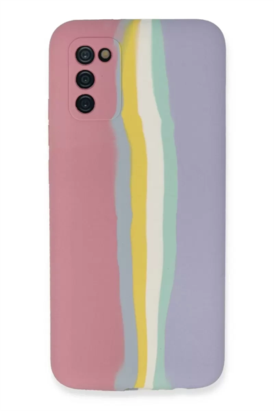 Samsung Galaxy A03S Kılıf Ebruli Lansman Silikon - Pembe-Lila