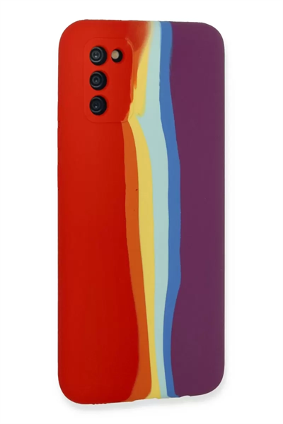 Samsung Galaxy A03S Kılıf Ebruli Lansman Silikon - Kırmızı-Mor