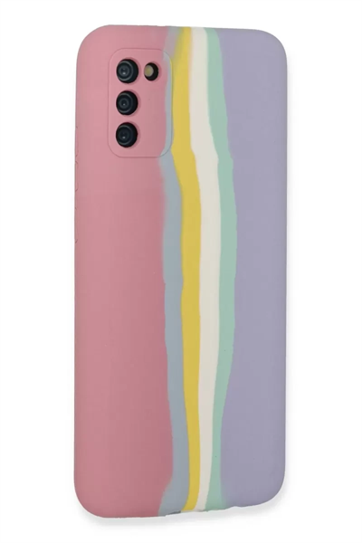Samsung Galaxy A03S Kılıf Ebruli Lansman Silikon - Pembe-Lila