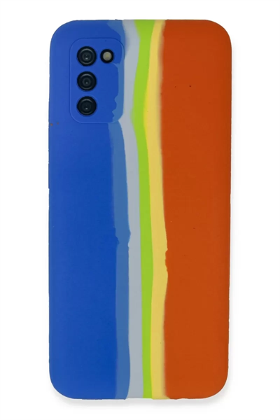 Samsung Galaxy A03S Kılıf Ebruli Lansman Silikon - Mavi-Turuncu