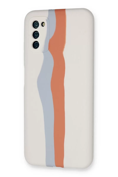 Samsung Galaxy A03S Kılıf Ebruli Lansman Silikon - Beyaz-Turuncu