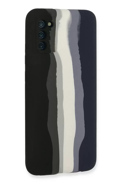 Samsung Galaxy A03S Kılıf Ebruli Lansman Silikon - Siyah-Lacivert