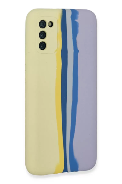 Samsung Galaxy A03S Kılıf Ebruli Lansman Silikon - Sarı-Lila