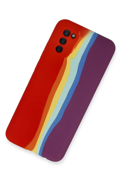 Samsung Galaxy A03S Kılıf Ebruli Lansman Silikon - Kırmızı-Mor