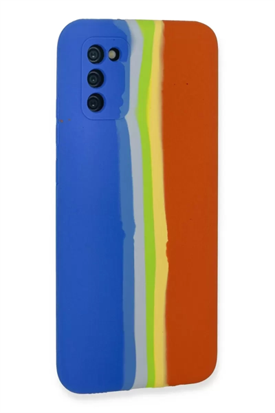 Samsung Galaxy A03S Kılıf Ebruli Lansman Silikon - Mavi-Turuncu