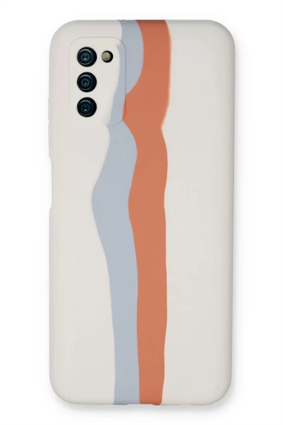 Samsung Galaxy A03S Kılıf Ebruli Lansman Silikon - Beyaz-Turuncu