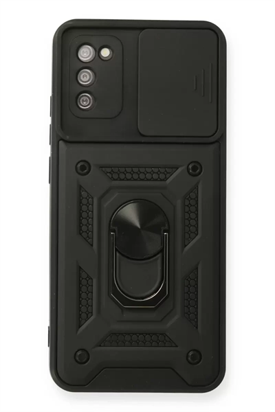 Samsung Galaxy A03S Kılıf Pars Lens Yüzüklü Silikon - Siyah