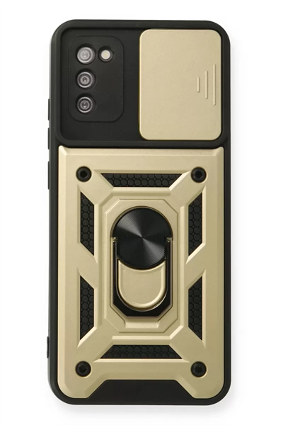 Samsung Galaxy A03S Kılıf Pars Lens Yüzüklü Silikon - Gold