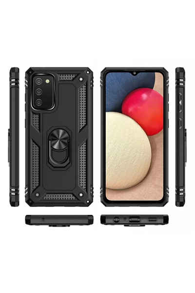 Samsung Galaxy A03S Kılıf Sofya Yüzüklü Silikon Kapak - Siyah