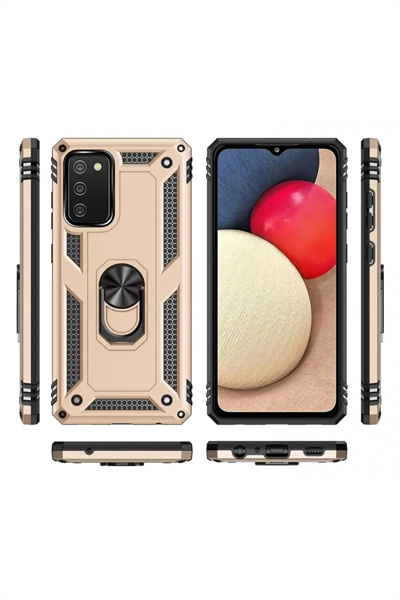 Samsung Galaxy A03S Kılıf Sofya Yüzüklü Silikon Kapak - Gold