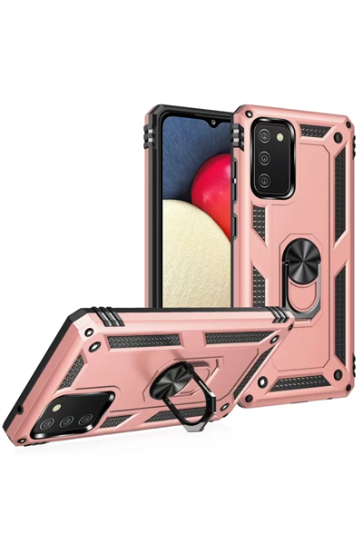 Samsung Galaxy A03S Kılıf Sofya Yüzüklü Silikon Kapak - Rose