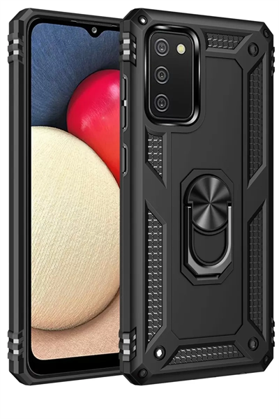 Samsung Galaxy A03S Kılıf Sofya Yüzüklü Silikon Kapak - Siyah
