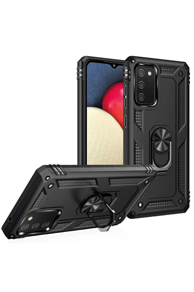 Samsung Galaxy A03S Kılıf Sofya Yüzüklü Silikon Kapak - Siyah