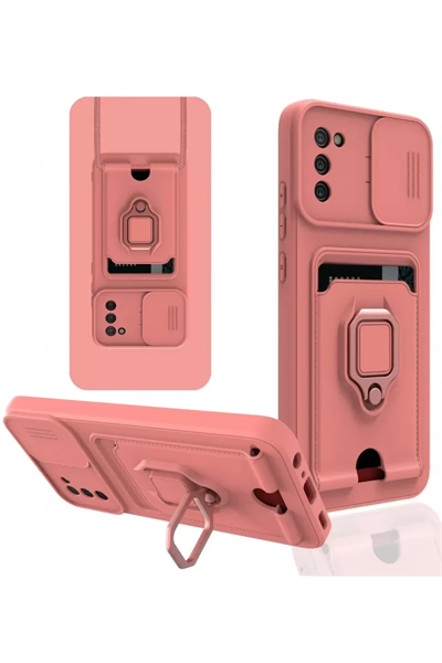 Samsung Galaxy A03S Kılıf Zuma Kartvizitli Yüzüklü Silikon - Pembe