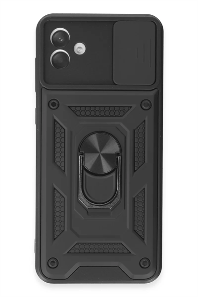 Samsung Galaxy A04E Kılıf Pars Lens Yüzüklü Silikon - Siyah