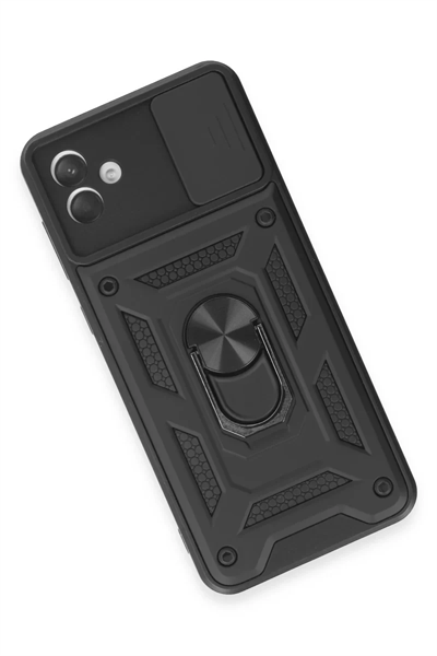 Samsung Galaxy A04E Kılıf Pars Lens Yüzüklü Silikon - Siyah