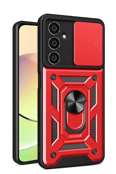 Samsung Galaxy A05 Kılıf Pars Lens Yüzüklü Silikon - Kırmızı