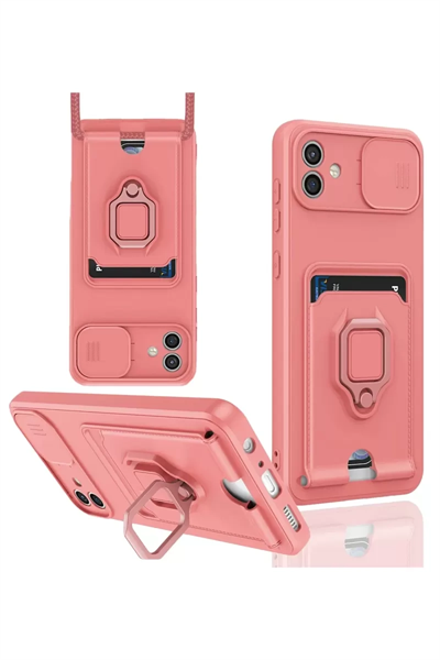 Samsung Galaxy A05 Kılıf Zuma Kartvizitli Yüzüklü Silikon - Pembe