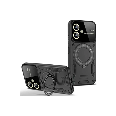Samsung Galaxy A06 Kılıf Joy Lens Standlı Kapak - Siyah