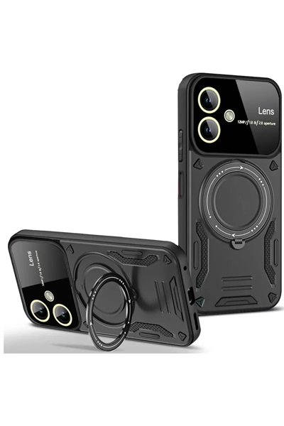 Samsung Galaxy A06 Kılıf Joy Lens Standlı Kapak - Siyah