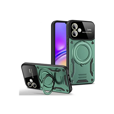 Samsung Galaxy A06 Kılıf Joy Lens Standlı Kapak - Koyu Yeşil