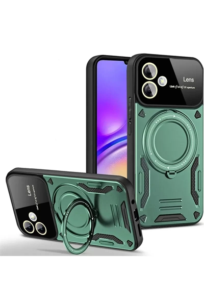 Samsung Galaxy A06 Kılıf Joy Lens Standlı Kapak - Koyu Yeşil