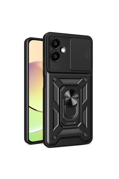 Samsung Galaxy A06 Kılıf Pars Lens Yüzüklü Silikon - Siyah