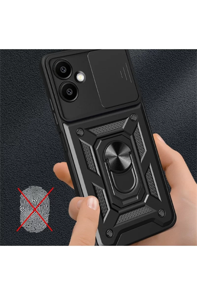 Samsung Galaxy A06 Kılıf Pars Lens Yüzüklü Silikon - Siyah