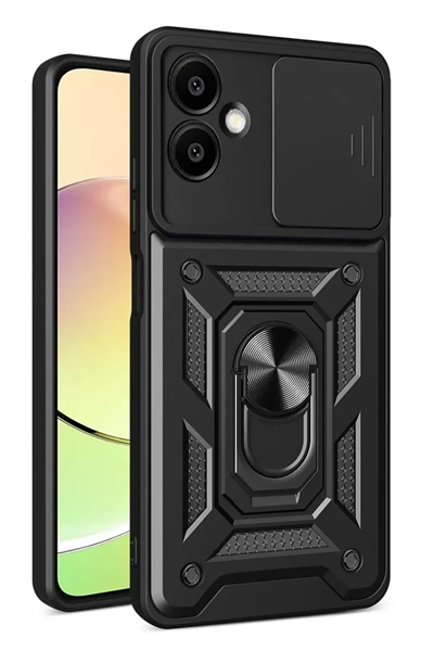 Samsung Galaxy A07 4G Pars Lens Yüzüklü Silikon - Siyah