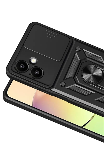Samsung Galaxy A07 4G Pars Lens Yüzüklü Silikon - Siyah