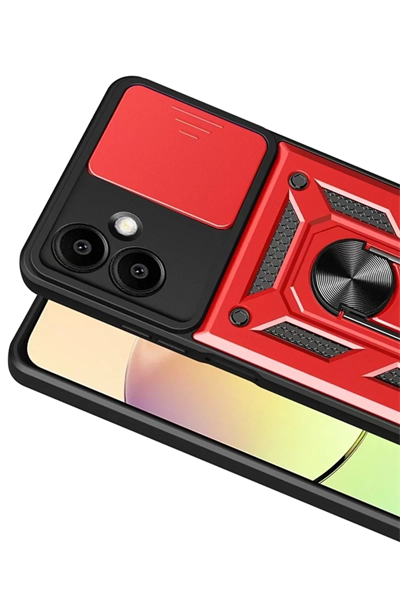 Samsung Galaxy A07 4G Pars Lens Yüzüklü Silikon - Kırmızı