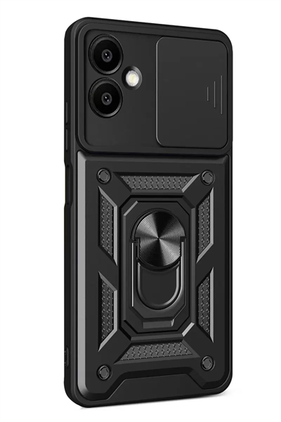Samsung Galaxy A07 4G Pars Lens Yüzüklü Silikon - Siyah