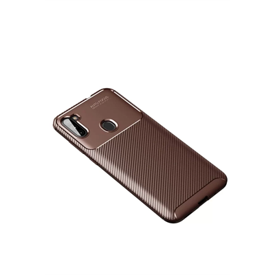 Samsung Galaxy A11 Kılıf Auto Focus Karbon Kapak - Kahverengi