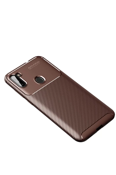 Samsung Galaxy A11 Kılıf Auto Focus Karbon Kapak - Kahverengi
