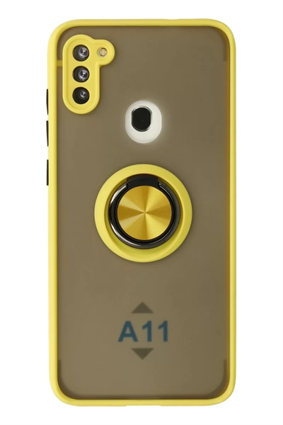 Samsung Galaxy A11 Kılıf Montreal Yüzüklü Silikon Kapak - Sarı