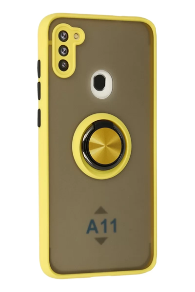 Samsung Galaxy A11 Kılıf Montreal Yüzüklü Silikon Kapak - Sarı