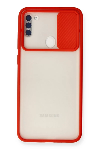 Samsung Galaxy A11 Kılıf Palm Buzlu Kamera Sürgülü Silikon - Kırmızı