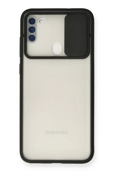 Samsung Galaxy A11 Kılıf Palm Buzlu Kamera Sürgülü Silikon - Siyah