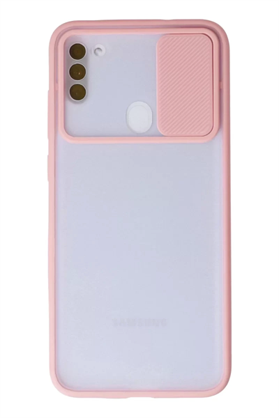 Samsung Galaxy A11 Kılıf Palm Buzlu Kamera Sürgülü Silikon - Pembe