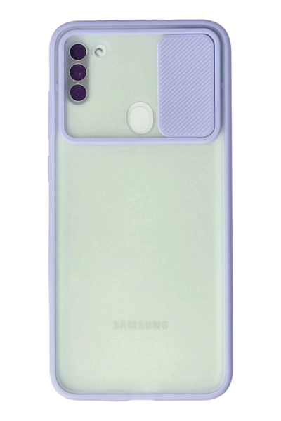 Samsung Galaxy A11 Kılıf Palm Buzlu Kamera Sürgülü Silikon - Lila